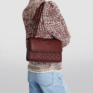 NWT Tory Burch Fleming Large Leather Quilted Convertible Shoulder Bag Wine Red